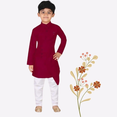 V FASHION HUB Baby Boys Festive & Party Kurta and Pyjama Set(Maroon Pack of 1)