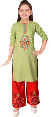 Sevgi Girls Casual Kurta and Palazzo Set(Green Pack of 1)