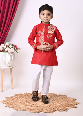 Kidsearth Boys Festive & Party Kurta and Pyjama Set(Red Pack of 1)