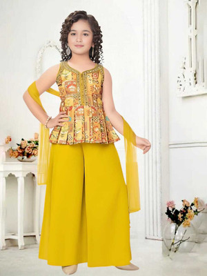 AL BAYDAR FASHION Baby Girls Festive & Party Kurta and Palazzo Set(Yellow Pack of 1)