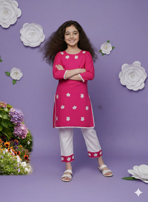 FLEXAA Girls Festive & Party, Casual, Formal, Wedding Kurta and Trouser Set(Pink Pack of 1)