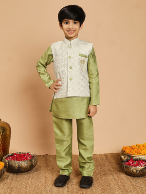 BT DEZINES Boys Festive & Party, Wedding Kurta, Waistcoat and Pyjama Set(Green Pack of 1)