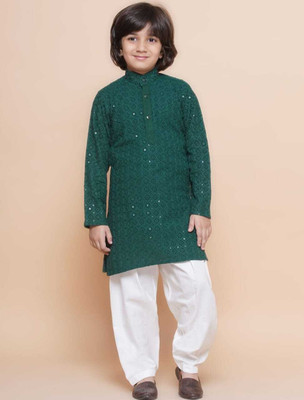 nidhikishan Boys Festive & Party Kurta and Pyjama Set(Green Pack of 1)