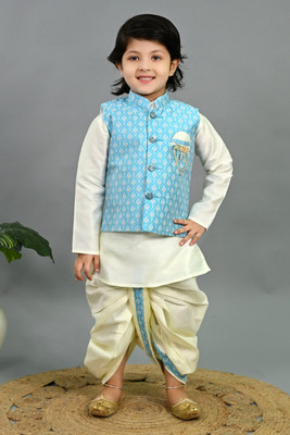 BT DEZINES Boys Festive & Party, Wedding Kurta, Waistcoat and Dhoti Pant Set(Blue Pack of 1)