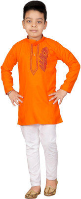 FG FASHION Boys Festive & Party Kurta and Dhoti Pant Set(Orange Pack of 1)