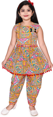 SRA FASHION Girls Festive & Party Dhoti & Kurta Set(Yellow Pack of 1)