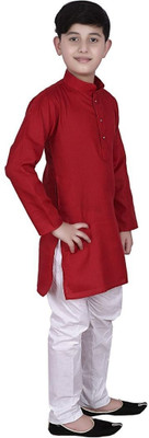 VC FASHION TREND Baby Boys Festive & Party Kurta and Pyjama Set(Maroon Pack of 1)