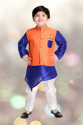 new gen Baby Boys Casual, Festive & Party, Wedding Kurta, Waistcoat and Pyjama Set(Orange Pack of 1)