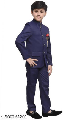 NVH Boys Festive & Party, Wedding Blazer and Pant Set(Dark Blue Pack of 1)