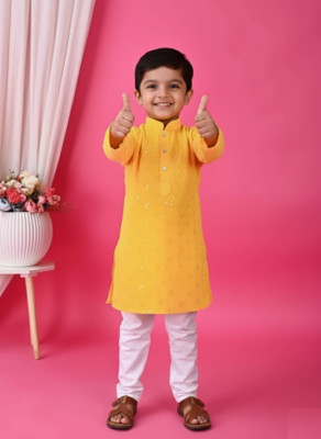 dreamclothing Boys Festive & Party Kurta and Pyjama Set(Yellow Pack of 1)