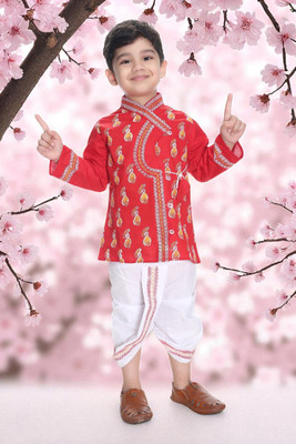 new gen Baby Boys Casual Dhoti & Kurta Set(Red Pack of 1)