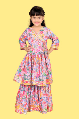 Agnivesha Girls Festive & Party Angarkha and Sharara Set(Pink Pack of 1)
