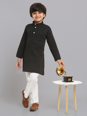 CENSAL Boys Festive & Party Kurta and Pyjama Set(Black Pack of 1)