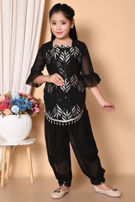 Suhana Kolkata Girls Festive & Party Kurta and Dhoti Pant Set(Black Pack of 1)