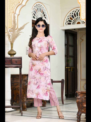 ROSMEAN Girls Formal Kurta and Trouser Set(Pink Pack of 1)