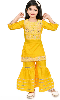 FAYEZFASHION Baby Girls Festive & Party Kurta and Palazzo Set(Red Pack of 1)