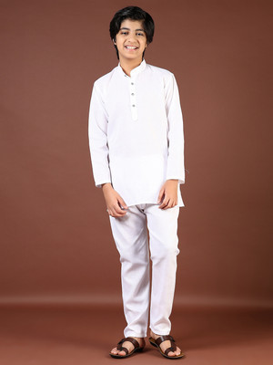 V-MART Boys Festive & Party Kurta and Pyjama Set(White Pack of 1)