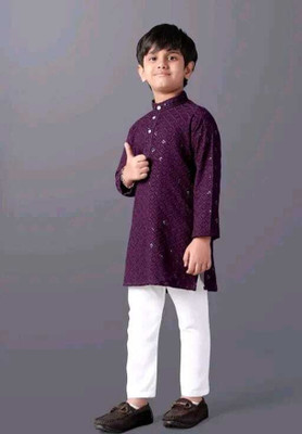 VADLI FASHION Boys Festive & Party Kurta and Pyjama Set(Purple Pack of 2)