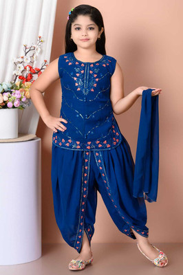 ejarul Girls Casual Kurta, Dhoti Pant & Dupatta Set(Dark Blue Pack of 1)