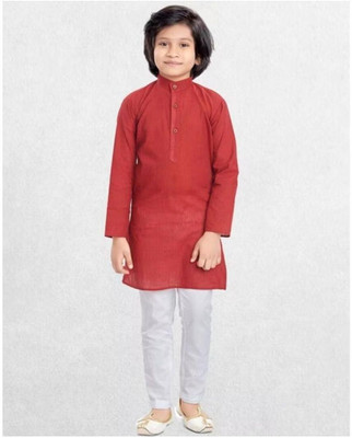 VC FASHION HUB Baby Boys Festive & Party Kurta and Pyjama Set(Maroon Pack of 1)
