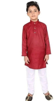 VDC CREATIONS Baby Boys Festive & Party Kurta and Pyjama Set(Maroon Pack of 1)