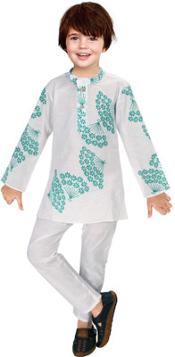 Rania Dresses Boys Casual Kurta and Pyjama Set(Green Pack of 1)