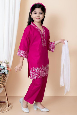 Panchiraj Baby Girls Festive & Party Kurta and Palazzo Set(Pink Pack of 1)