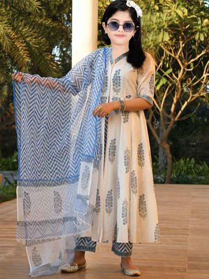 Various Vault Girls Casual Kurta, Churidar & Dupatta Set(White Pack of 1)