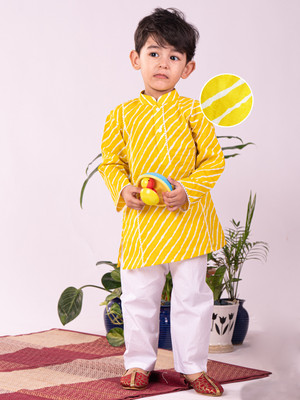 VASTRAMAY Boys Casual Kurta and Pyjama Set(Yellow Pack of 2)