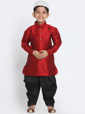 VASTRAMAY Boys Festive & Party Kurta and Dhoti Pant Set(Maroon Pack of 1)