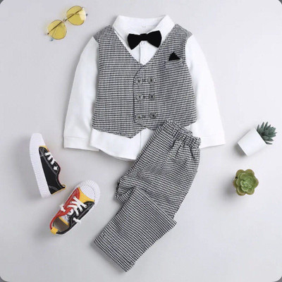 JSK Baby Boys Festive & Party Blazer, Shirt and Trouser Set(Grey Pack of 1)