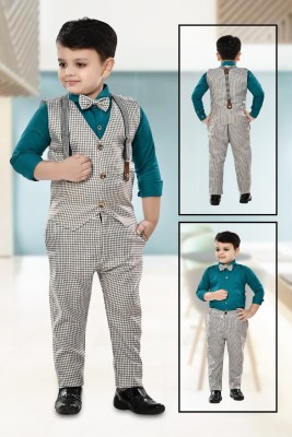 vkreation Boys Festive & Party Shirt, Waistcoat and Pant Set(Green Pack of 1)