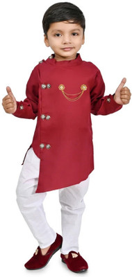 HouseOfCommon Boys Festive & Party Kurta and Pyjama Set(Maroon Pack of 1)