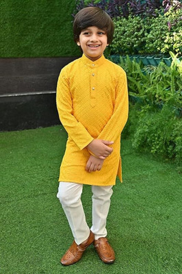 DIGIFASHION Boys Festive & Party Kurta and Pyjama Set(Yellow Pack of 1)