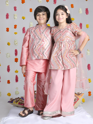 CUTIEKINS Girls Festive & Party Kurta and Palazzo Set(Pink Pack of 1)
