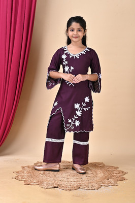 LINK KWALITY Girls Casual, Festive & Party, Wedding Kurta and Palazzo Set(Purple Pack of 2)