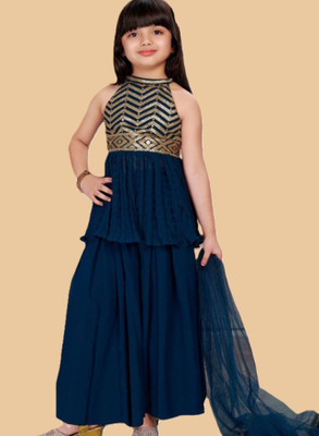 Shree Maruti Enterprise Girls Wedding, Festive & Party Kurta and Palazzo Set(Dark Blue Pack of 3)