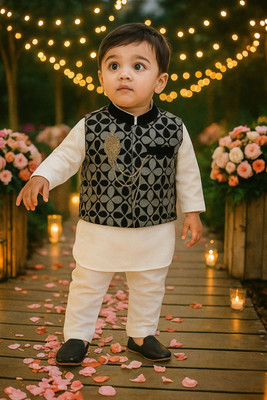 Aksa Fashion Baby Boys Festive & Party Kurta and Pyjama Set(White Pack of 1)