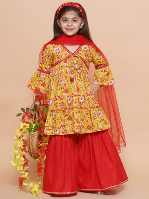 MODISH COUTURE Girls Festive & Party Kurta and Sharara Set(Yellow Pack of 1)