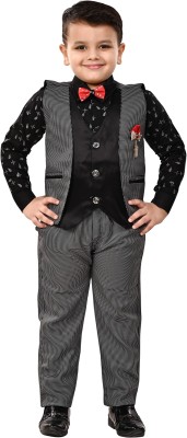 vkreation Boys Wedding Shirt, Waistcoat and Pant Set(Black Pack of 1)