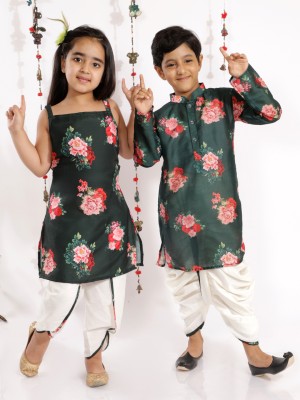 VASTRAMAY Girls Casual Dhoti & Kurta Set(Green Pack of 1)