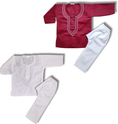 HouseOfCommon Baby Boys Casual Kurta and Pyjama Set(Maroon Pack of 2)