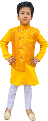 Aadideva Boys Festive & Party Kurta and Pyjama Set(Yellow Pack of 1)