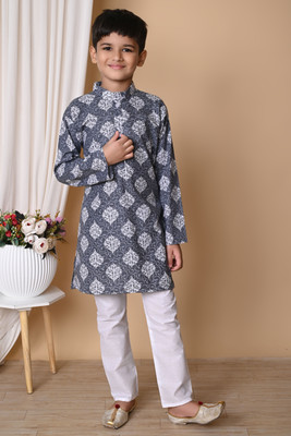 Aadideva Boys Festive & Party Kurta and Pyjama Set(Grey Pack of 1)
