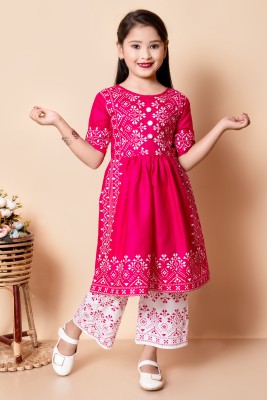 New Fashion Girls Formal Ethnic Jacket, Kurta and Palazzo Set(Pink Pack of 1)