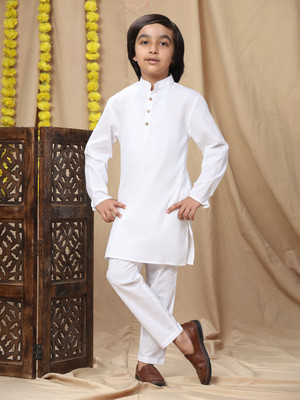 SKAVIJ Boys Festive & Party Kurta and Pyjama Set(White Pack of 1)