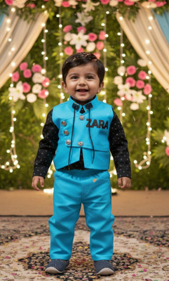 ZIKIDO Boys Festive & Party Shirt, Waistcoat and Pant Set(Blue Pack of 1)