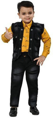 Kidzarea Boys Festive & Party Shirt, Waistcoat and Pant Set(Yellow Pack of 1)
