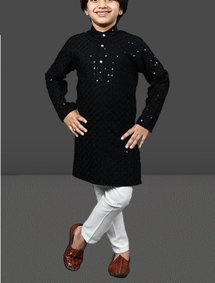 Qtsy Baby Boys Festive & Party, Wedding Kurta and Pyjama Set(Black Pack of 1)