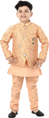 Smuktar garments Boys Festive & Party Kurta and Pyjama Set(Orange Pack of 1)